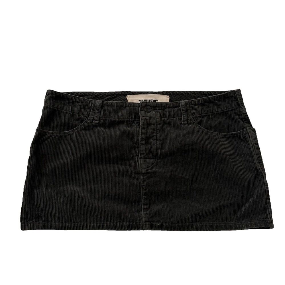 TANK AIR Corduroy Skirt XL Black Mini Made in USA Low Rise Y2K Boho Pockets